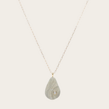 CVC Stones YG CINZIA Necklace / grey stone with waves, white diamonds 0.31cts and 30" chain 18k