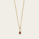 Zoe Chicco Emerald Cut Ruby Vertical Drop on Small Square Chain Necklace