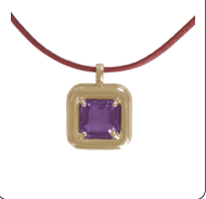 Bea Bongiasca Necklace with Square Cut Amethyst on Adjustable Red Leather Cord