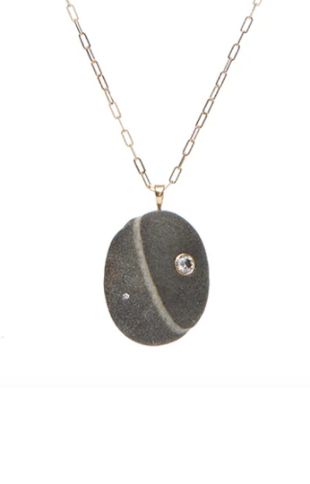 CVC Stones SIRIUS Necklace / grey stone with two white vein