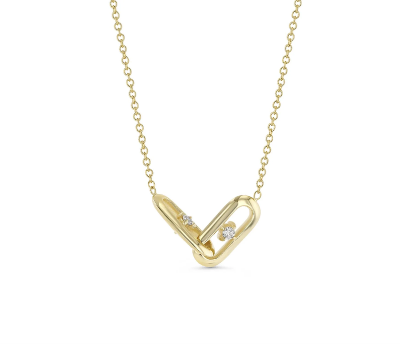 Lizzie Mandler YG 2 OG Links + Two-Sided Diamonds Necklace 0.07cts 18k