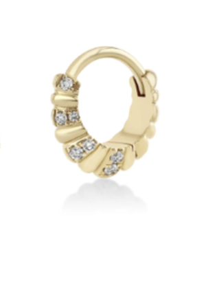 Lizzie Mandler Mini Fluted Striped Diamond Pave Crescent Huggie SINGLE