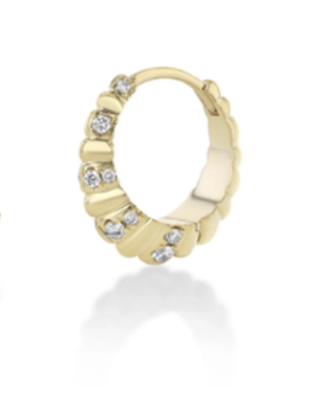 Lizzie Mandler Small Fluted Striped Diamond Pave Crescent Huggie SINGLE
