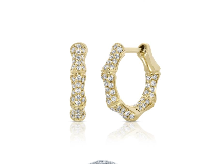 Anita Ko YG Diamond Pave Bamboo Huggies 0.38ct 18k