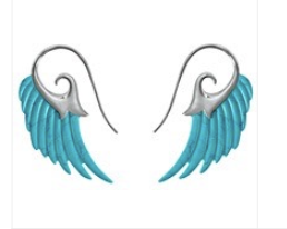Noor Fares SS Fly Me to the Moon "Wing" Earrings / Carved Turquoise, White Rhodium