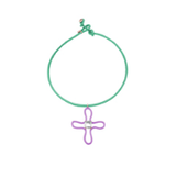 Bea Bongiasca YG Pop Choker with Wisteria Enamel Lucky Flower and Rock Crystal Octagon Pendant on Mint Green Adjustable Leather Cord (Demi-Fine 9k/Sterling Silver)