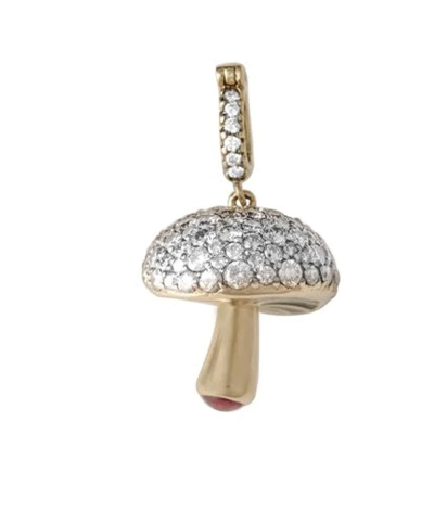 Joanna Dahdah YG Full Pave Mushroom with Black Enamel Charm / 2ct brown diamond, 0.04ct white diamond, 0.24ct ruby 18k