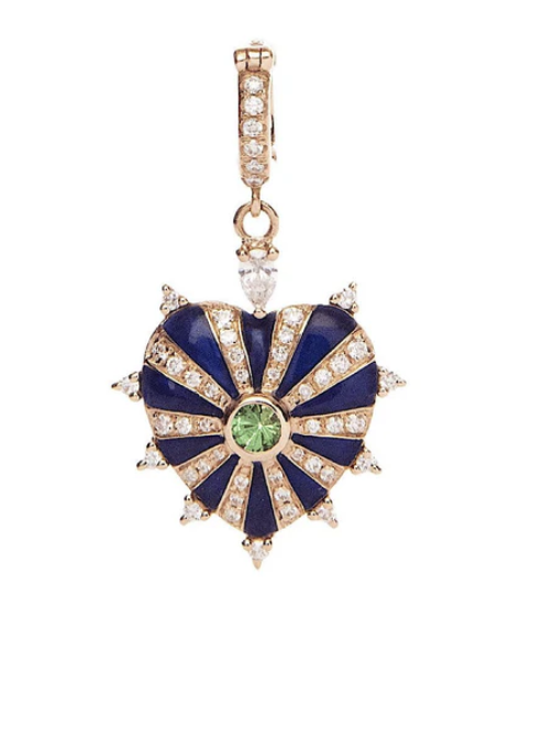 Joanna Dahdah YG Blue Enamel Large Mila Heart Charm / 0.69ct diamond and tsavorite 18k