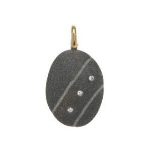 CVC Stones CHARM Necklace / grey stone, white diamonds 0.06cts and 18" chain 18k