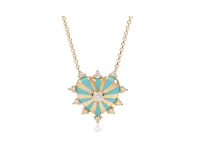 Joanna Dahdah Turquoise Enamel and Diamonds Around Mini Mila Heart Necklace