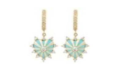 Joanna Dahdah YG Turquoise Enamel and Diamonds Around Mini Mila Heart Earrings 0.24ct 18k