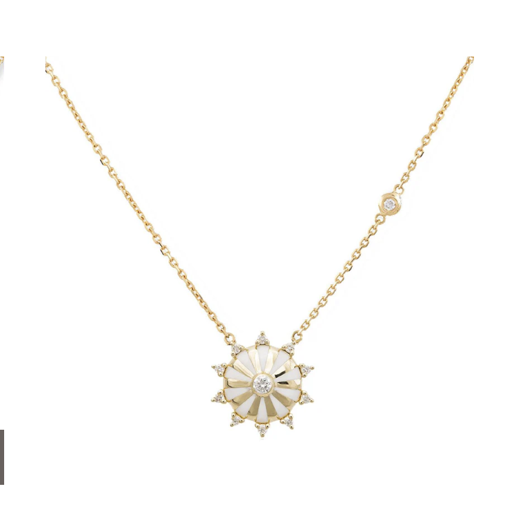 Joanna Dahdah White Enamel Diamonds Around Small Mila Sun Necklace