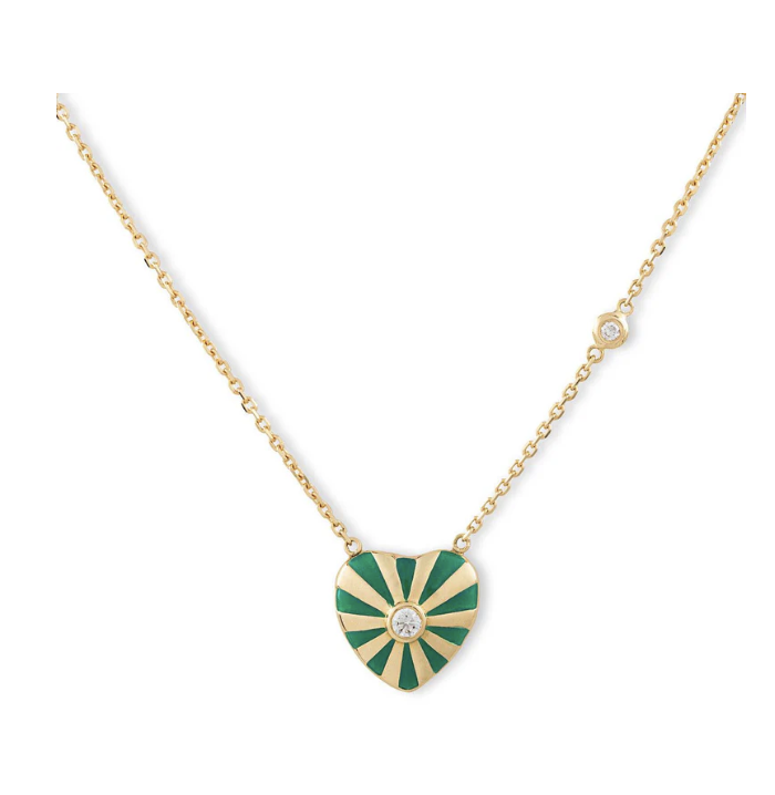 Joanna Dahdah Green Enamel Small Mila Heart Necklace