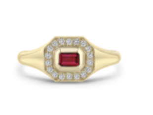 Zoe Chicco Horizontal Emerald Cut Ruby and Pave Diamond Signet Ring