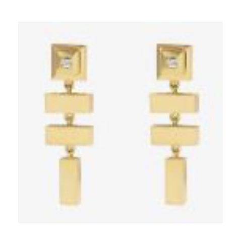 Azlee Scattered Gold Bar and Carre Diamond Staircase Earrings