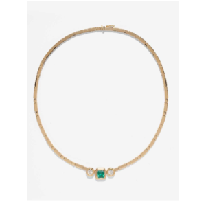 Azlee YG Gold Bar Octagon Emerald & Diamond Necklace / 0.89ct diamond, 1.6ct emerald 18k