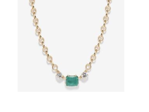 Azlee YG Moss Emerald & Diamond Necklace / 1.04ct diamond, 3.42ct emerald 18k