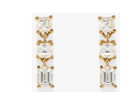 Azlee YG Illusion Carre Diamond Earrings 1.14ct 18k