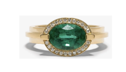Azlee YG Staircase Emerald & Diamond Floating Ring / 1.27ct emerald, 0.07ct diamond 18k