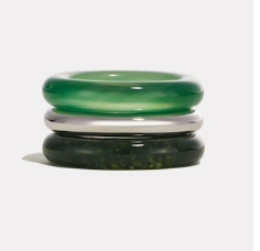 By Pariah SS Stone Trilogy Stack Set of 3 Rings / Moss Agate and Green Chalcedony