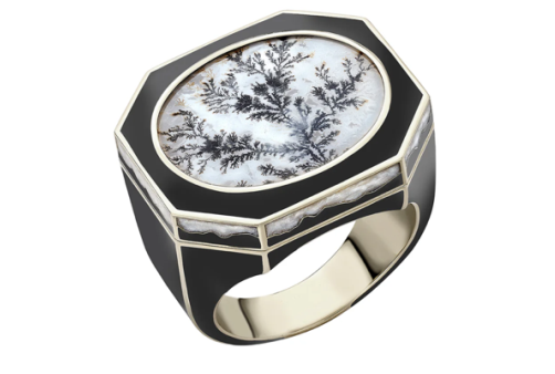 Venyx Noir Forest Ring with Black Enamel and Agate