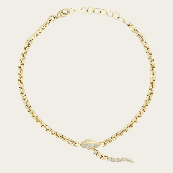 Zoe Chicco Medium Box Chain Pave Diamond Snake Bracelet