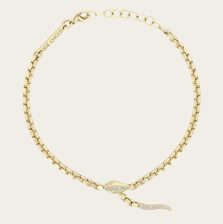 Zoe Chicco Medium Box Chain Pave Diamond Snake Bracelet
