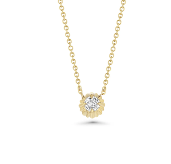 Lizzie Mandler Round Cut Diamond Fluted Button Necklace