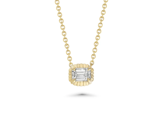 Lizzie Mandler Emerald Cut Diamond Fluted Button Necklace