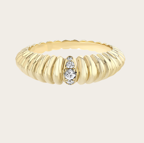 Lizzie Mandler Fluted Crescent with Single Pave Stripe Ring