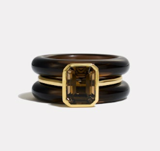 By Pariah YG Lumen Stone Stack Set of 3 Rings / Smokey Quartz (Demi-fine 14k)