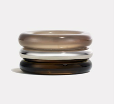 By Pariah YG Stone Trilogy Stack Set of 3 Rings / Smokey Quartz and Grey Agate (Demi-fine 14k)