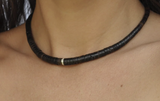 Laoli YG Elegant Puka Collar with 1 Diamond Pave Bead / Diamonds 0.15ct, Shell beads 14k/18k
