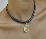 Laoli YG Drop Collar with Diamond Pave Bead Necklace / Diamonds 0.16ct, Citrine 34ct, Shell beads 14k/18k