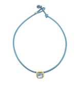 Bea Bongiasca YG Pop Choker with Yellow Enamel Blue Topaz Octagon Candy on Adjustable Turquoise Leather Cord (Demi-Fine 9k/Sterling Silver)