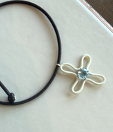 Bea Bongiasca Pop Choker with Panna Enamel Lucky Flower and Topaz Octagon Pendant on Dark Brown Adjustable Leather Cord