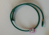 Bea Bongiasca YG Pop Choker with Bubblegum Enamel Rock Crystal Octagon Candy on Adjustable Emerald Green Leather Cord (Demi-Fine 9k/Sterling Silver)