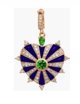Joanna Dahdah YG Blue Enamel, Pave and Diamonds Around Medium Mila Heart Charm  / 0.37ct diamond, 0.16ct tsavorite 18k