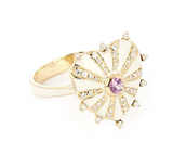 Joanna Dahdah YG White Enamel, Pave & Diamonds Around with Pink Sapphire Medium Mila Heart Ring  / 0.21ct diamond, 0.13ct pink sapphire 18k