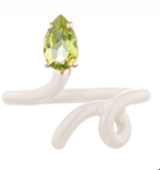 Bea Bongiasca Baby Vine Tendril Ring with Panna Enamel and Drop Peridot