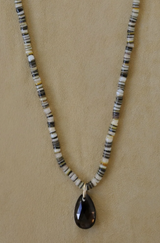 Laoli Striped Shell Strand Pendant Necklace with Smokey Quartz