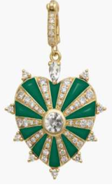 Joanna Dahdah Green Enamel, Pave and Diamonds Around Small Mila Heart Charm