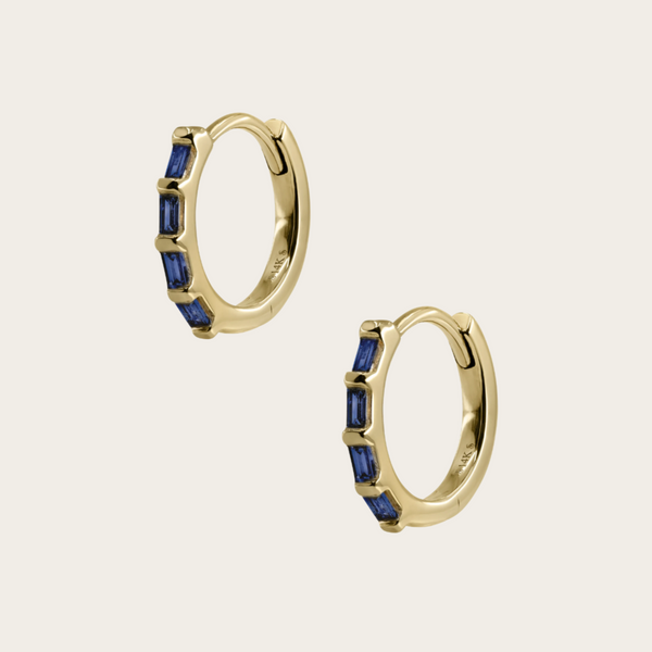 Zoe Chicco Small Baguette Blue Sapphire Hinged Huggies
