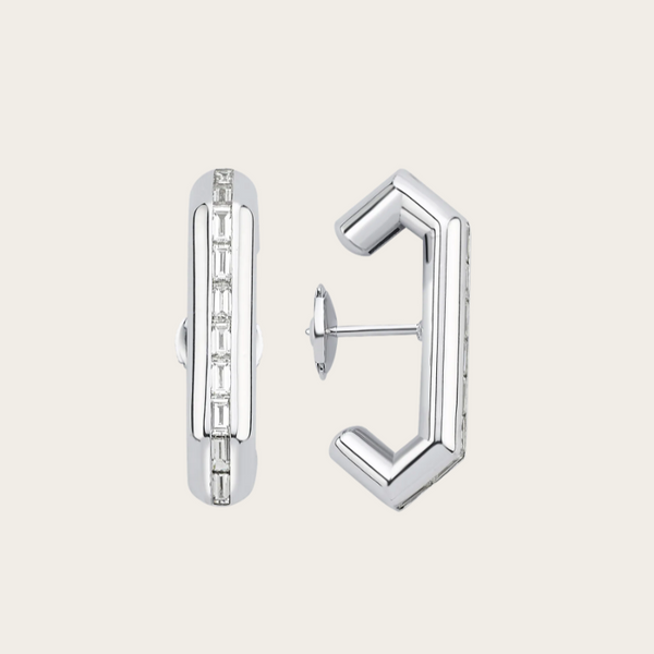 Ascher Diamond Baguette Bubble Crescent Earrings