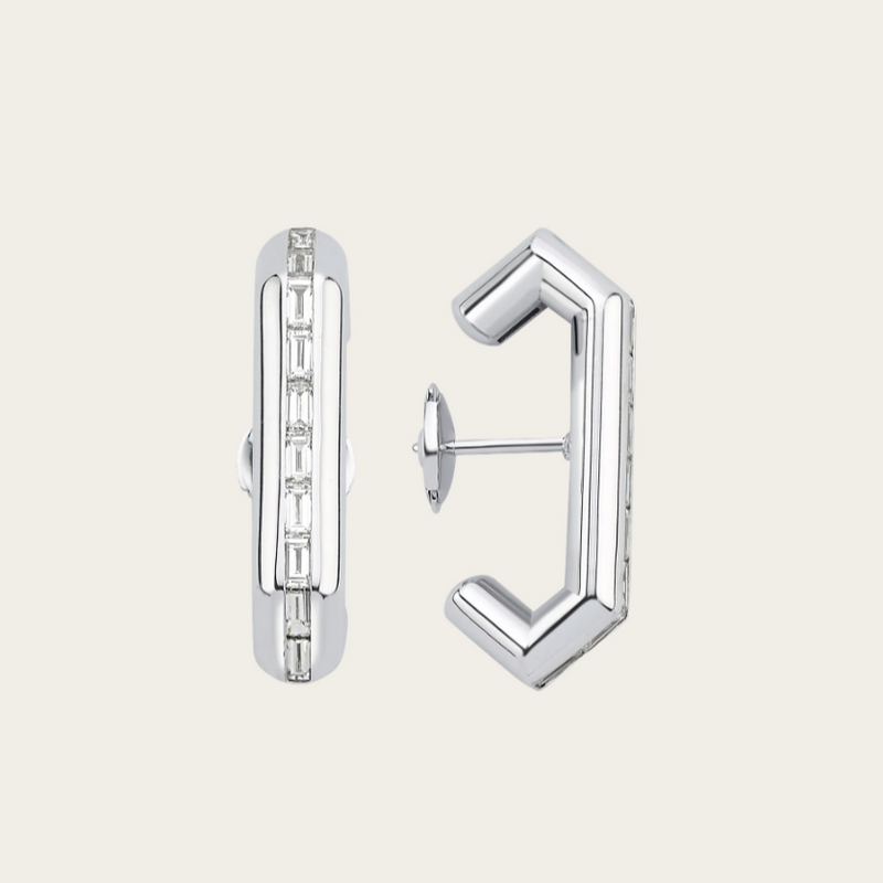 Ascher Diamond Baguette Bubble Crescent Earrings