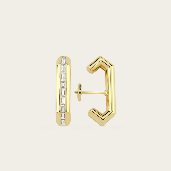 Ascher Diamond Baguette Bubble Crescent Earrings