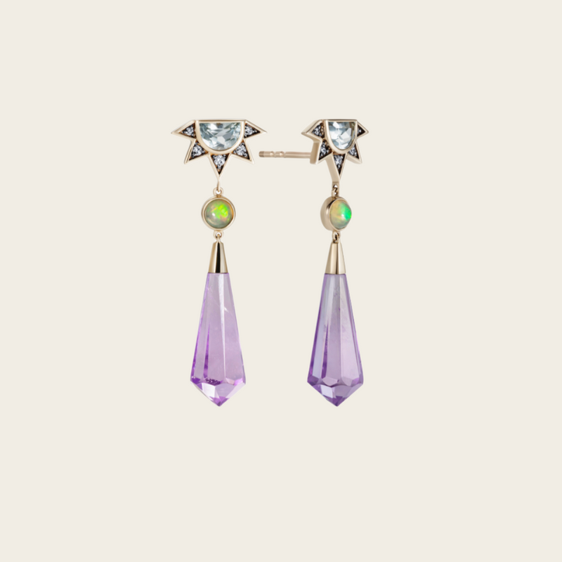 Noor Fares Pentagram Drop Earrings with Ametrine
