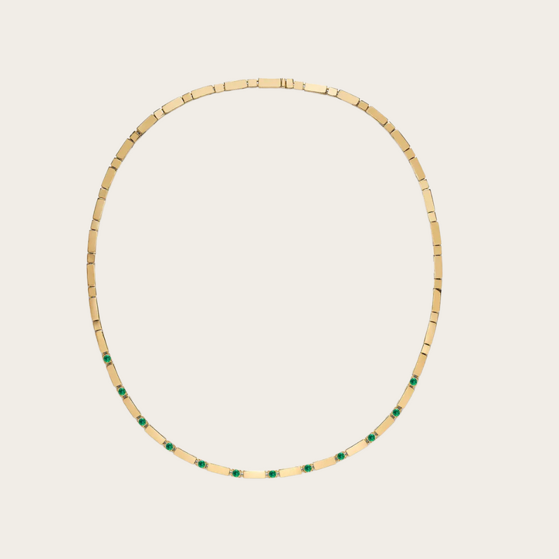 Azlee Gold Bar and Emerald Tennis Necklace