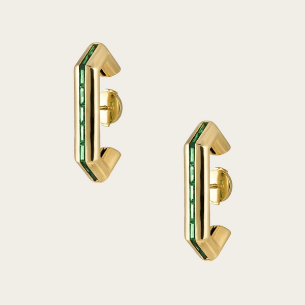 Ascher Emerald Bubble Crescent Earrings