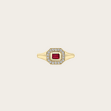 Zoe Chicco Horizontal Emerald Cut Ruby and Pave Diamond Signet Ring